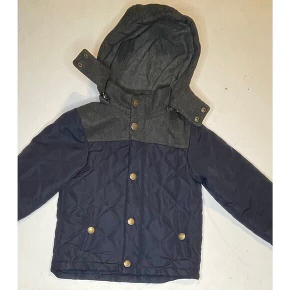 London Fog 3T Boys Quilted Winter Jacket Removable Hood Navy Blue Toddler Coat - Picture 1 of 10